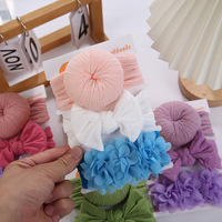 2025 Style européen américain trois pièces ensemble de fleurs en mousseline de soie et nylon beignet bébé bandeaux enfants chapeaux accessoires