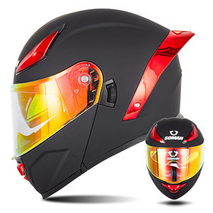 Casque de moto à double visière rabattable approuvé par le DOT Casque intégral vintage modulaire à double lentille Scooter - Product Image 1
