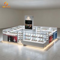 Comptoir d'exposition autoportant en bois pour bijouterie avec LED rouges, Fournisseur et Fabricant de stands d'exposition pour centres commerciaux