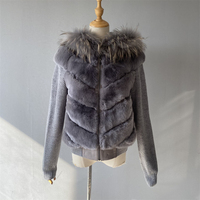 Jxwatcher Cardigan en tricot chaud d'hiver avec capuche en vraie fourrure de raton laveur, veste de luxe personnalisée à fermeture éclair pour femme en fourrure de lapin Rex