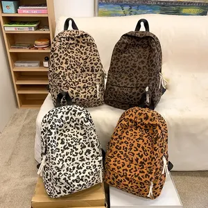 Large capacity corduroy <b>leopard</b> <b>print</b> youth <b>backpack</b> for women's school leisure travel bag - Product Image 5