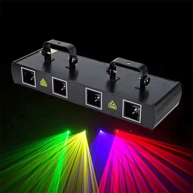 DMX512 Controlled Four-Head RGB LED Laser Light Show Red Green Blue Stage Light for Club Party Iron Body