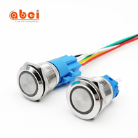 Interruptor de botón de metal de acero inoxidable, anillo de alimentación tipo LED luminoso, 19MM, con conector de cable