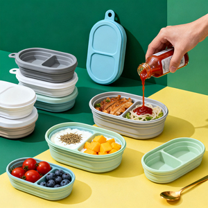 Tùy chỉnh <span class=keywords><strong>Silicone</strong></span> đôi ngăn gấp Snack hộp đựng thức ăn nhỏ khay nhựa - Product Image 3