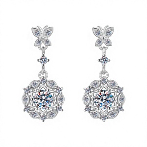 Pendientes de Mariposa con Moissanita VVS1, Plata 925, Corte Brillante Redondo, Regalo de Aniversario de Bodas - Product Image 1