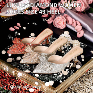 Chaussures d'été et de printemps pour femmes, en tissu orné de strass et de paillettes, à bout pointu, talon de 5 cm, semelle en caoutchouc, pour grandes tailles 43 - Product Image 2
