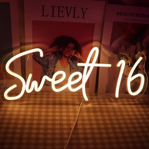 Enseigne néon personnalisée « Sweet 16 » Décoration murale LED pour fête d'anniversaire Chambre à coucher Chambre d'adolescent Célébration Événement Décoration « Sweet Sixteen » - Product Image 1