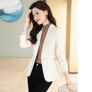 Women's Purple Red Blazer Single Button Fitted Waist Long Sleeve Solid Color Polyester Anti-Wrinkle Professional Suit - Product Image 3