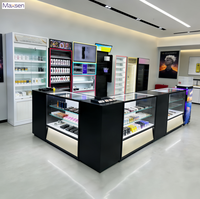 Conception d'intérieur personnalisée pour boutique de tabac, ensemble complet, éclairage LED RGB, comptoir d'exposition en bois, îlot, vitrine murale verrouillable