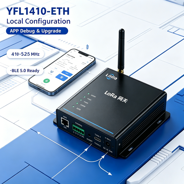 Industrial Ethernet LoRaWAN Gateway YFL1410-ETH-UNI Adjustable 410-525MHz Multi Interface DIN Rail IP30 Wide Temp IoT Collector