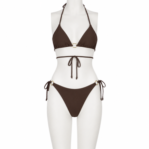 Ensemble de bikini uni à bretelles, maillot de bain triangle à cordon de serrage, deux pièces, vêtements de plage pour femmes - Product Image 2