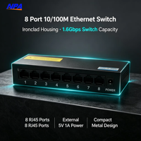 Switch Jaringan 8 Port 10/100Mbps, Switch Ethernet Desktop Logam 1.6Gbps, Plug and Play untuk Rumah, Kantor, dan Kamera IP