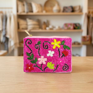 Pochette carrée à fermeture éclair en toile brodée de perles florales Jaunty Fashion, sac à main pour activités promotionnelles - Product Image 2