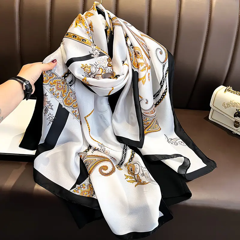 Foulard en soie imprimé Orange pour femme, Hijab musulman Long, doux et surdimensionné, en mousseline de soie, foulard pour la tête, nouvelle collection