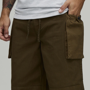 Custom <b>Men</b> <b>Brown</b> <b>Cargo</b> Pants Wide Leg Drawstring Cotton Loose Fit Utility Streetwear <b>Trousers</b> - Product Image 3