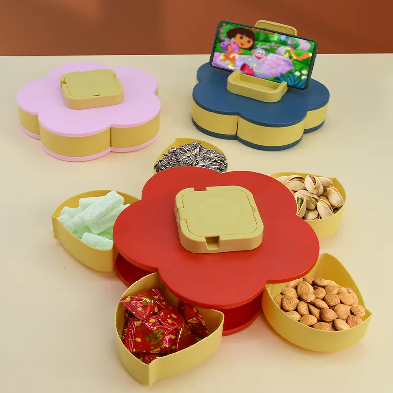 Creative Design Flower Petal Rolling Tray Food Storage Box Party Festival Fruit Plate Nuts Snack Candy Tray Plastic Container
