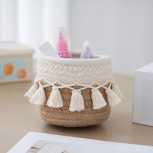 Panier tressé multifonctionnel en macramé de coton, style bohème, pour pinceaux de maquillage, articles divers de bureau, ou couvercle de pot de plantes - Product Image 1