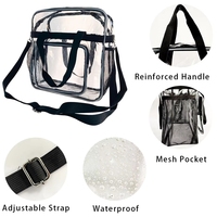 Bolso Bandolera Transparente Personalizado con Correa de Hombro Ajustable Negra, Bolso de PVC con Cierre, Aprobado para Estadios