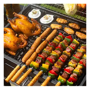 Griglia per fumatori multifunzione da giardino in stile americano con doppi pannelli laterali, griglia di pollo al barbecue in acciaio al carbone