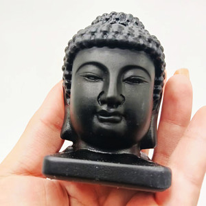 卸売手彫り黒黒曜石仏頭像自然治癒クリスタルShakyamuni仏 - Product Image 6