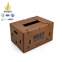 Boîte en carton ondulé ciré sur mesure, étanche, pour chaîne du froid, emballage de viande de bœuf congelée, avec poignée découpée et ventilée, robuste