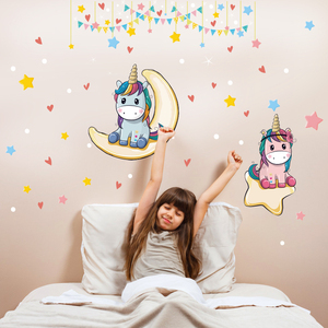 <span class=keywords><strong>De</strong></span> dibujos animados Rosa unicornio azul pegatinas <span class=keywords><strong>de</strong></span> pared <span class=keywords><strong>de</strong></span> Luna y <span class=keywords><strong>estrellas</strong></span> <span class=keywords><strong>de</strong></span> colores banderas <span class=keywords><strong>de</strong></span> papel para niño habitación dormitorio pared Mural <span class=keywords><strong>de</strong></span> <span class=keywords><strong>la</strong></span> pared - Product Image 2