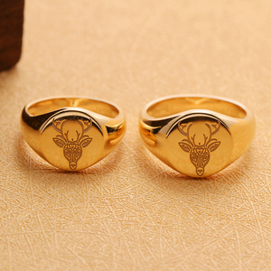 Bague en or massif 14 carats MaiYi, motif cerf, signet animalier, sceau rond gravé avec des cœurs, bijoux raffinés pour filles et garçons - Product Image 6