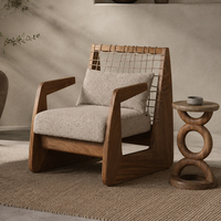 Fauteuils de salon de luxe européens confortables en bois et corde, personnalisables, style français moderne, avec coussins en tissu
