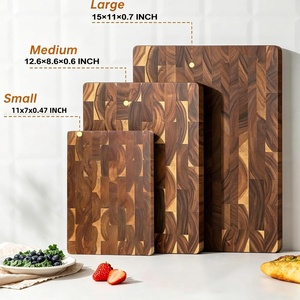 Ensemble de planches à découper en bois d'acacia à grain transversal, plusieurs tailles, avec poignées intégrées, idéal pour la préparation des repas en cuisine - Product Image 2