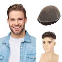 Vollständiges Spitzen-Toupet aus indischem Remy-Echthaar als Haarsystem für Männer, Perücke aus Echthaar ohne Klebstoff, vorgefertigt