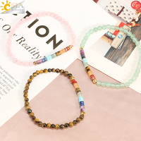 Bracelet en pierre naturelle CSJA, 7 chakras, guérison, améthystes, quartz rose, cristal, mini perles de 4 mm, bracelets jonc, bijoux pour femmes H393