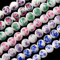 10mm Rose fleur céramique perles en vrac bleu et blanc porcelaine perles rondes pour la fabrication de colliers de bijoux à bricoler soi-même