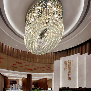 Moderno nordico personalizzato Hotel scale di nozze decorazione oro cristallo bianco grandi lampade a sospensione soffitto alto lampadari di lusso - Product Image 5