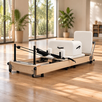 Reformer Pilates pliable en bois de chêne, portable et réglable, pour l'entraînement de l'équilibre, avec hauteur de jambe réglable