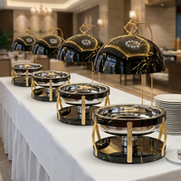 Liyunda Ensemble de buffet haut de gamme Royal 8L, chauffe-plat suspendu rond en marbre doré et acier inoxydable avec couvercle, pour la restauration