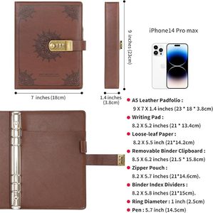 Lucchetto A5 raccoglitore diario a spirale Portfolio pianificatore per Notebook a spirale riutilizzabile carta a righe per appunti per appunti Organizer - Product Image 5