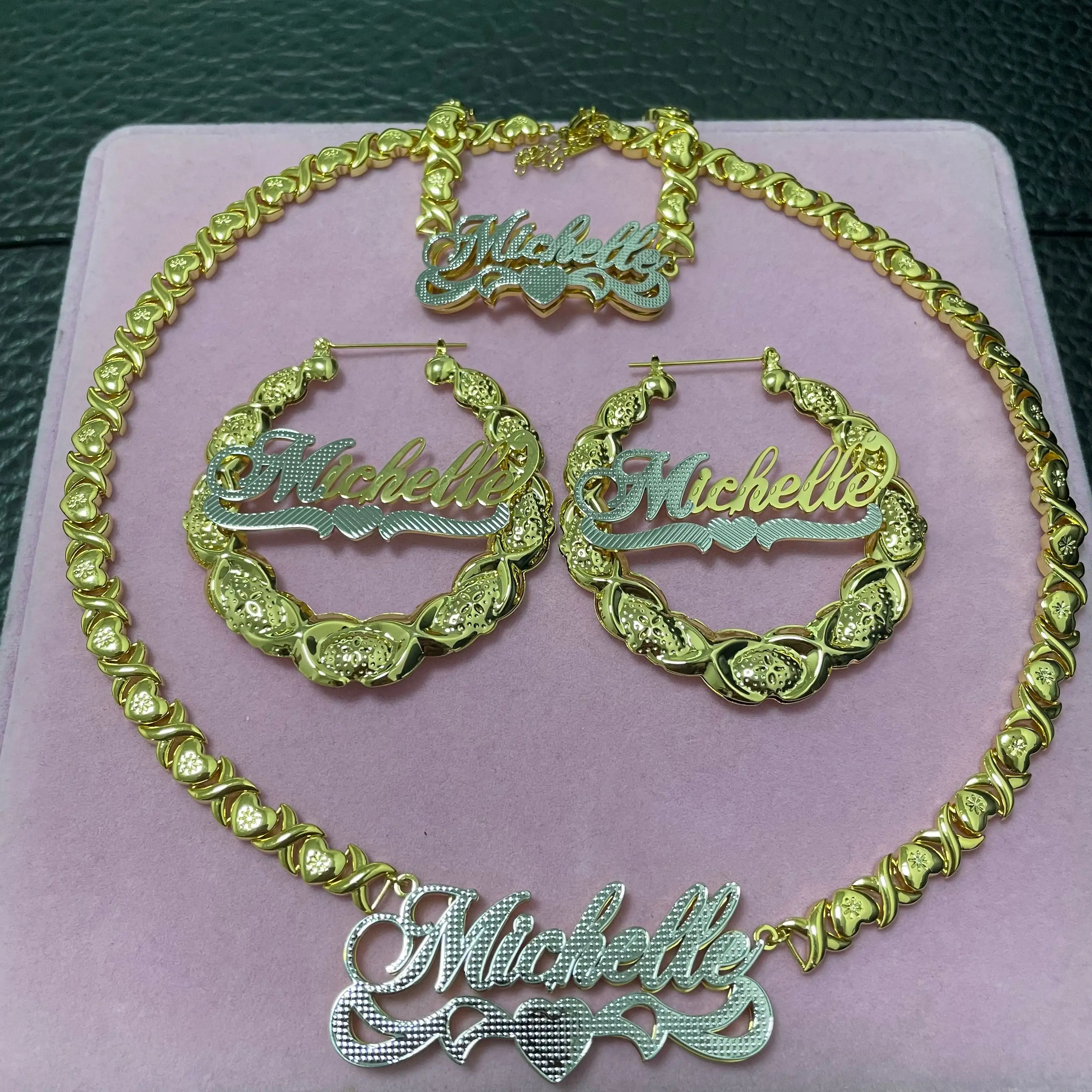Personalizado qualquer nome jóias 18k banhado dois tons ouro placa dupla personalizada 3d nome colar