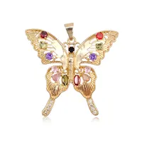 Wholesale Colorful Zircon Stone Hollow Out butterfly bracelet charm necklace butterfly charms for jewelry making
