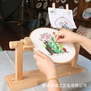 Wooden Cross Embroidery <b>Frame</b> Round Shape Solid Wood Desktop Embroidery Tool For Handicrafts - Product Image 1