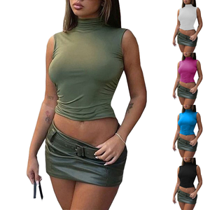 <span class=keywords><strong>Top</strong></span> <span class=keywords><strong>de</strong></span> fitness <span class=keywords><strong>sans</strong></span> manches en tissu extensible, style tendance été, pour femme, avec col choker et dos nu, coupe courte - Product Image 1