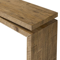 Table console vintage avec base en forme de traîneau, finition patinée, grande capacité, bois massif, salon, meubles écologiques et durables