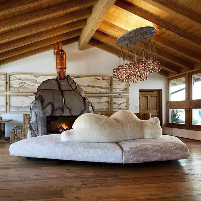 Роскошный современный секционный диван в европейском стиле новейший комплект Полярный секционный диван с медведем уникальный дизайн льняной ткани белый диван