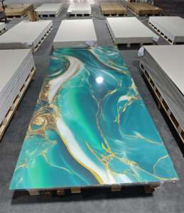 Plaque décorative en PVC style marbre <span class=keywords><strong>blanc</strong></span> doré, épaisseur 2,5 mm, design moderne pour murs de maison et de bureau - Product Image 3