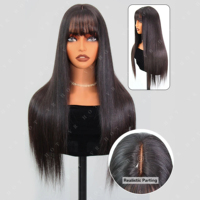 Wig poni lurus tulang digambar ganda dengan pinggiran rambut manusia Vietnam mentah Wig lurus halus dengan poni