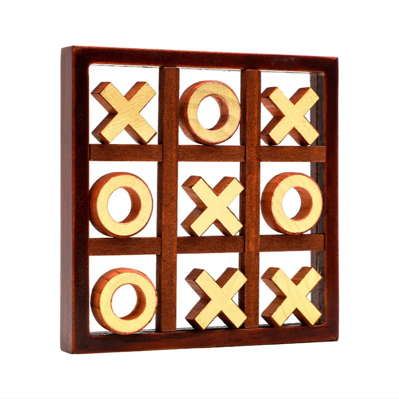New wooden montessori toys Classic Tic-Tac-Toe Puzzle Board Game Noughts and Crosses Game Best for Family Brain Puzzle