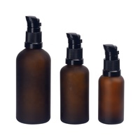 Botol Kosmetik Kaca Coklat Buram 100 ml, Botol Serum Kaca Amber Kosong dengan Pompa Lotion Plastik 18/415