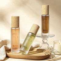 Botol Pompa Serum Minyak Rambut Kaca dengan Kemasan Kayu Bambu, Pompa Semprot Kosmetik Matte Frosted Mewah 30ml 50ml 100ml