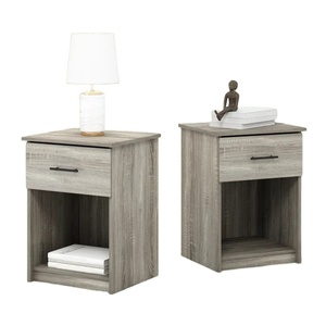 Mesita de noche con un solo cajón de madera de mango natural y diseño de malla de hierro de calidad superior escandinava RTA - Product Image 1