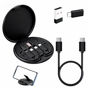 Boîte de rangement numérique 6 en 1 avec support de téléphone créatif, comprend un extracteur de carte SIM et des emplacements pour cartes, recharge/transfert de données/rangement portable - Product Image 1