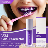 Dentifrice V34 violet le plus vendu, mousse blanchissante pour les dents, correcteur de couleur, sérum blanchissant pour les dents sans danger pour l'émail